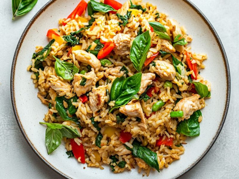 Basil Chicken with Rice